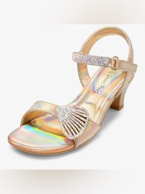 Dream Pairs Iridescent Gold Shell Rhinestone Low Heel Sandals